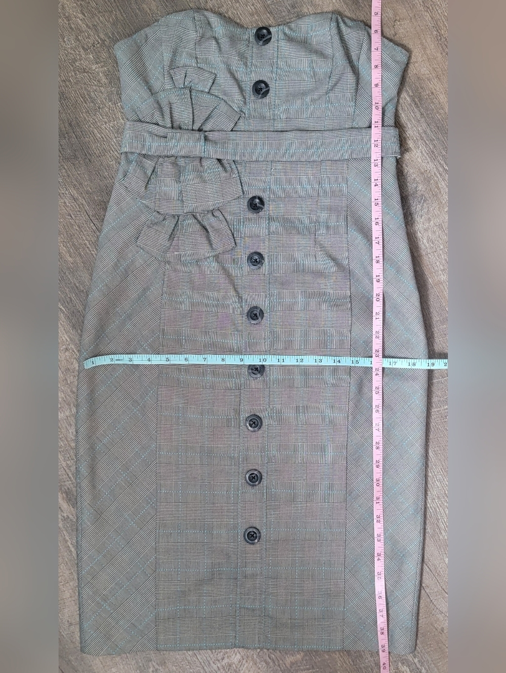 Anthropologie Floreat Doubly Adorned Plaid Strapless Midi Dress Womens 4 Grey Bl - Picture 11 of 14